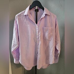 LOFT  Button Down Lavander Blouse Size S 100% Cotton